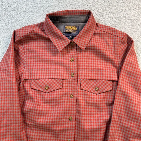 Pendleton Womens‎ Portland Collection Plaid Wool Shirt Size S Red Grey Button Up - Picture 2 of 7